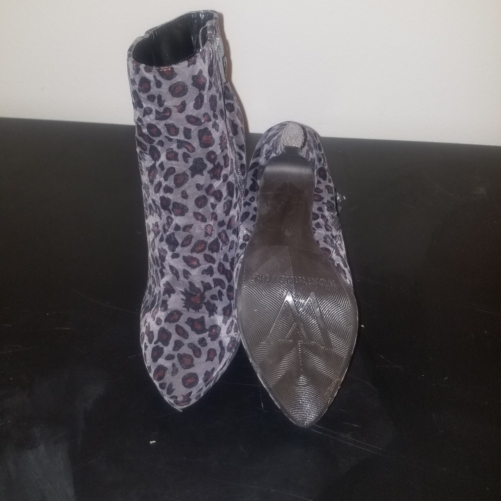 Gray Leopard Print Bootie Heels